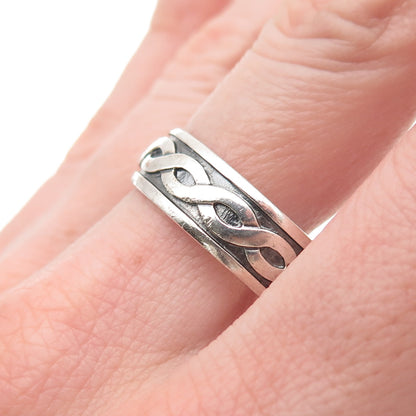 Solvar Sterling Silver Vintage Ireland Celtic Woven Oxidized Band Ring Size 13