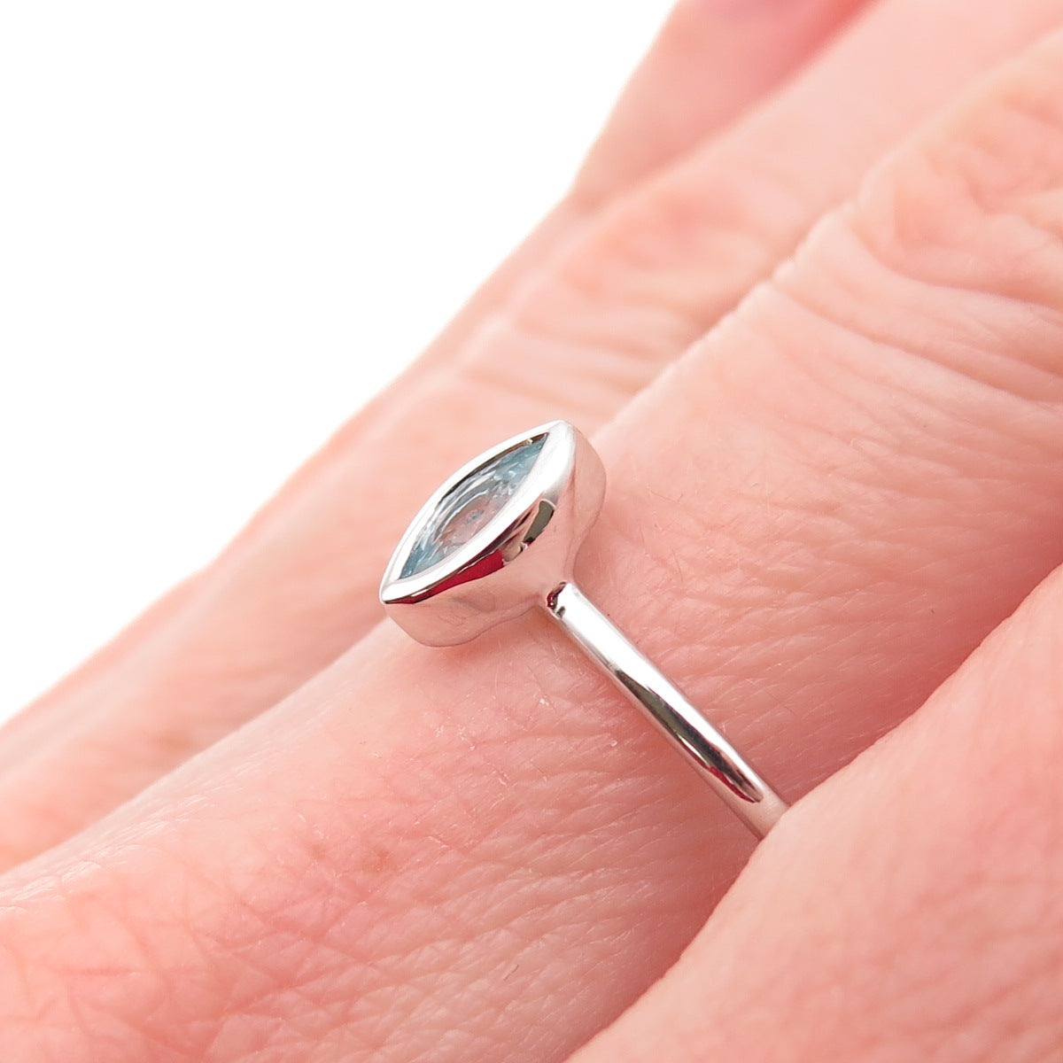 925 Sterling Silver Real Marquise-Cut Blue Topaz Ring Size 10.25