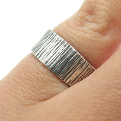 925 Sterling Silver Antique Art Deco Tree Bark Pattern Oxidized Ring Size 5.75