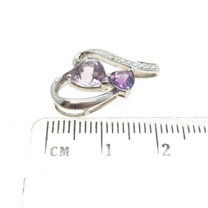 925 Sterling Silver Real Diamond Accent & Amethyst Gem Open Heart Slide Pendant