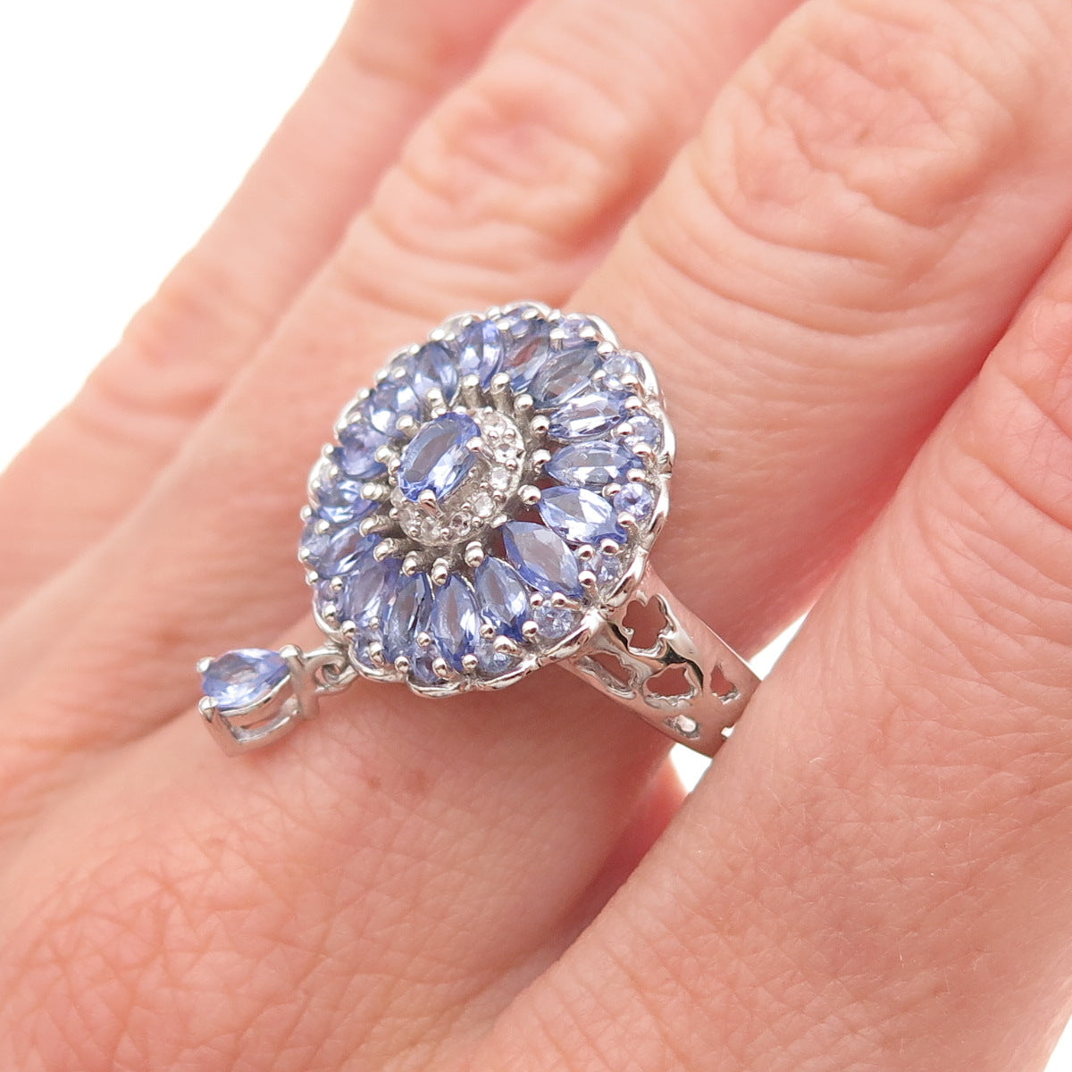 Chuck Clemency 925 Sterling Silver Real Tanzanite & White Topaz Ring Size 8.25