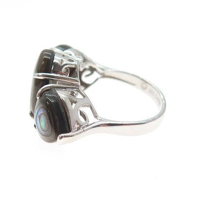 925 Sterling Silver Vintage Real Abalone Shell Modernist Ring Size 5.25