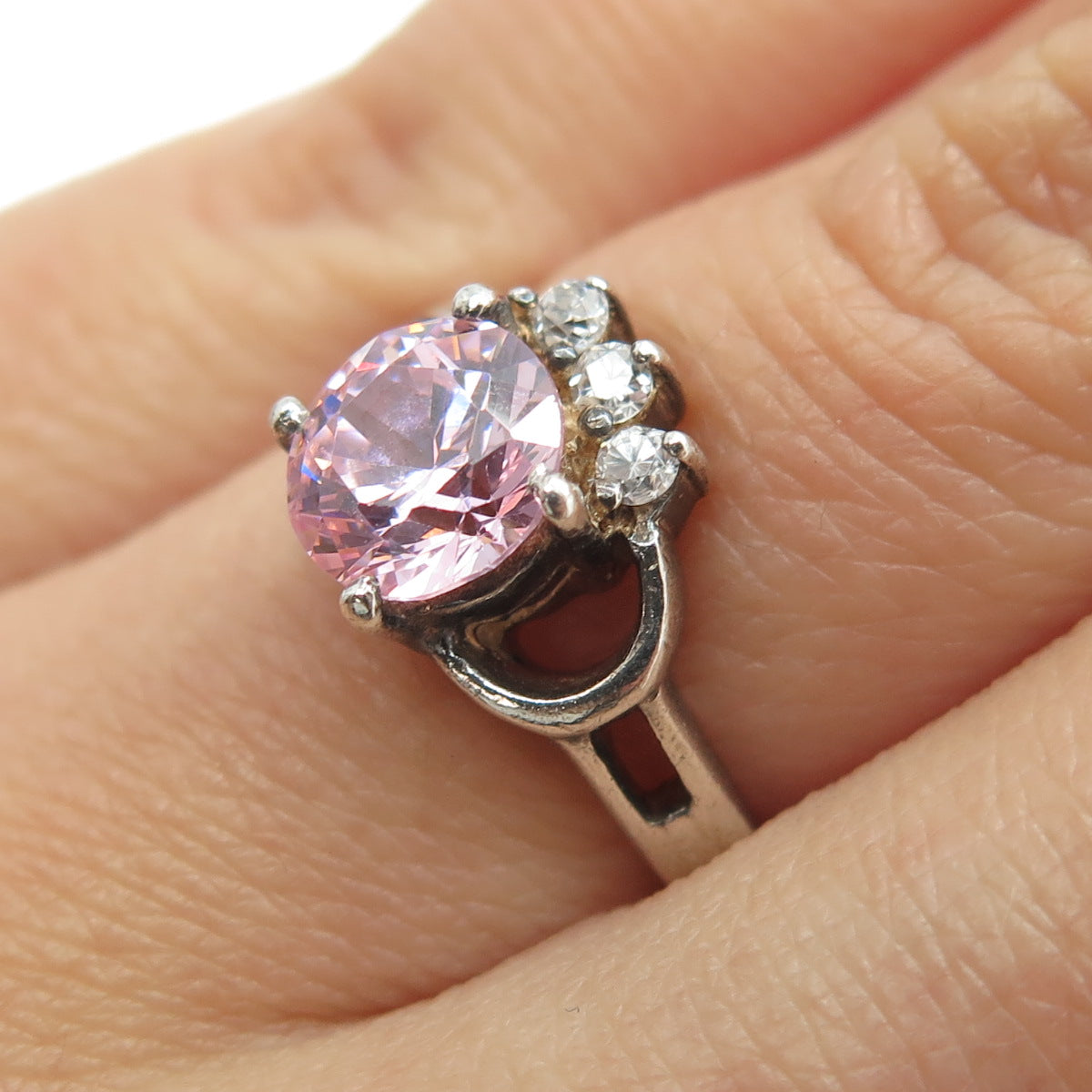 925 Sterling Silver White & Pink C Z Ring Size 5.75