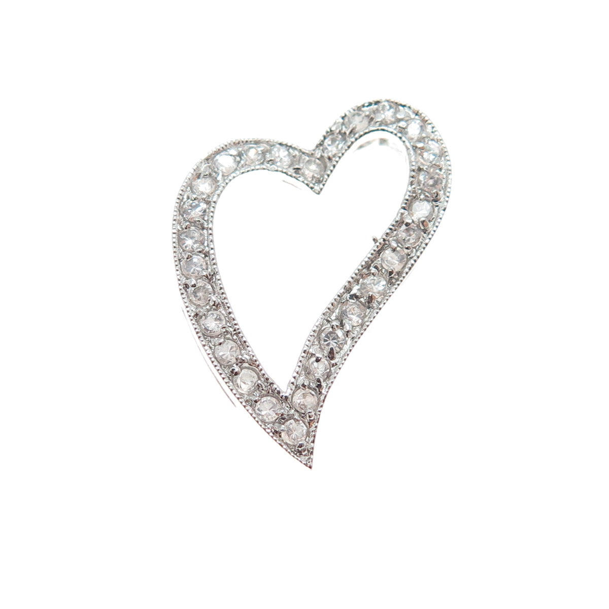 925 Sterling Silver Round-Cut C Z Heart Slide Charm Pendant