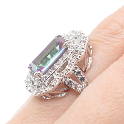 DSMK 925 Sterling Silver Real Mystic Topaz Gem & C Z Sparkle Ring Size 7.25