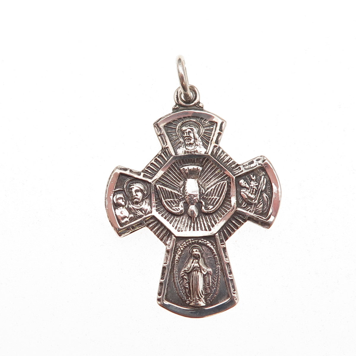 Chapel 925 Sterling Silver Antique Art Deco 4-Way Cross Oxidized Charm Pendant