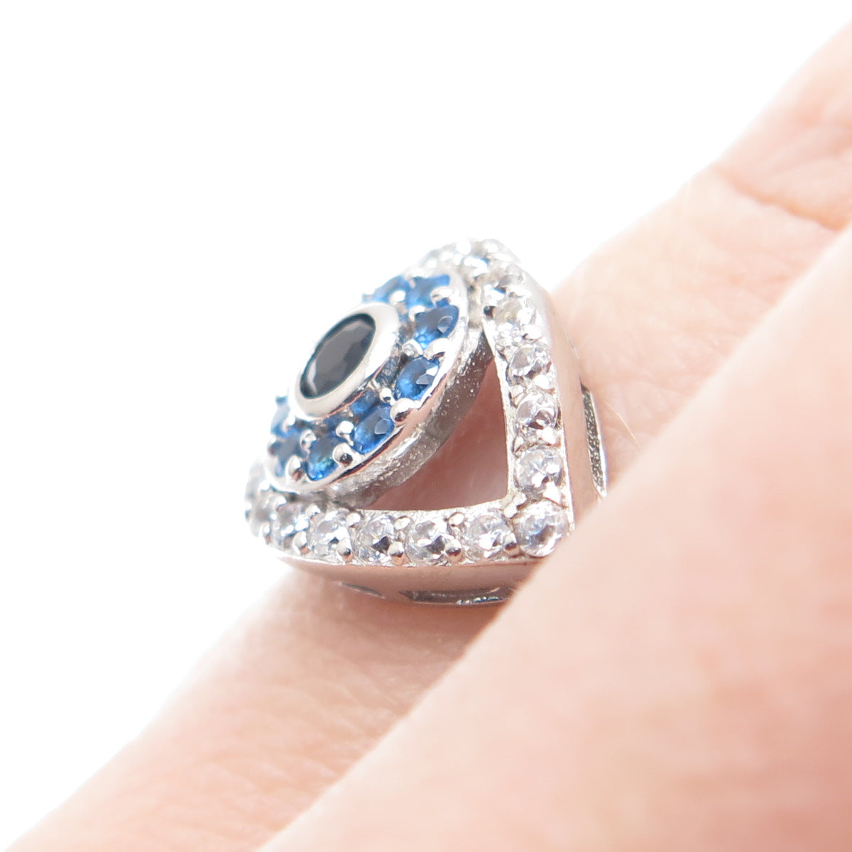 925 Sterling Silver Round-Cut Multi-Color C Z Evil's Eye Ring Size 7