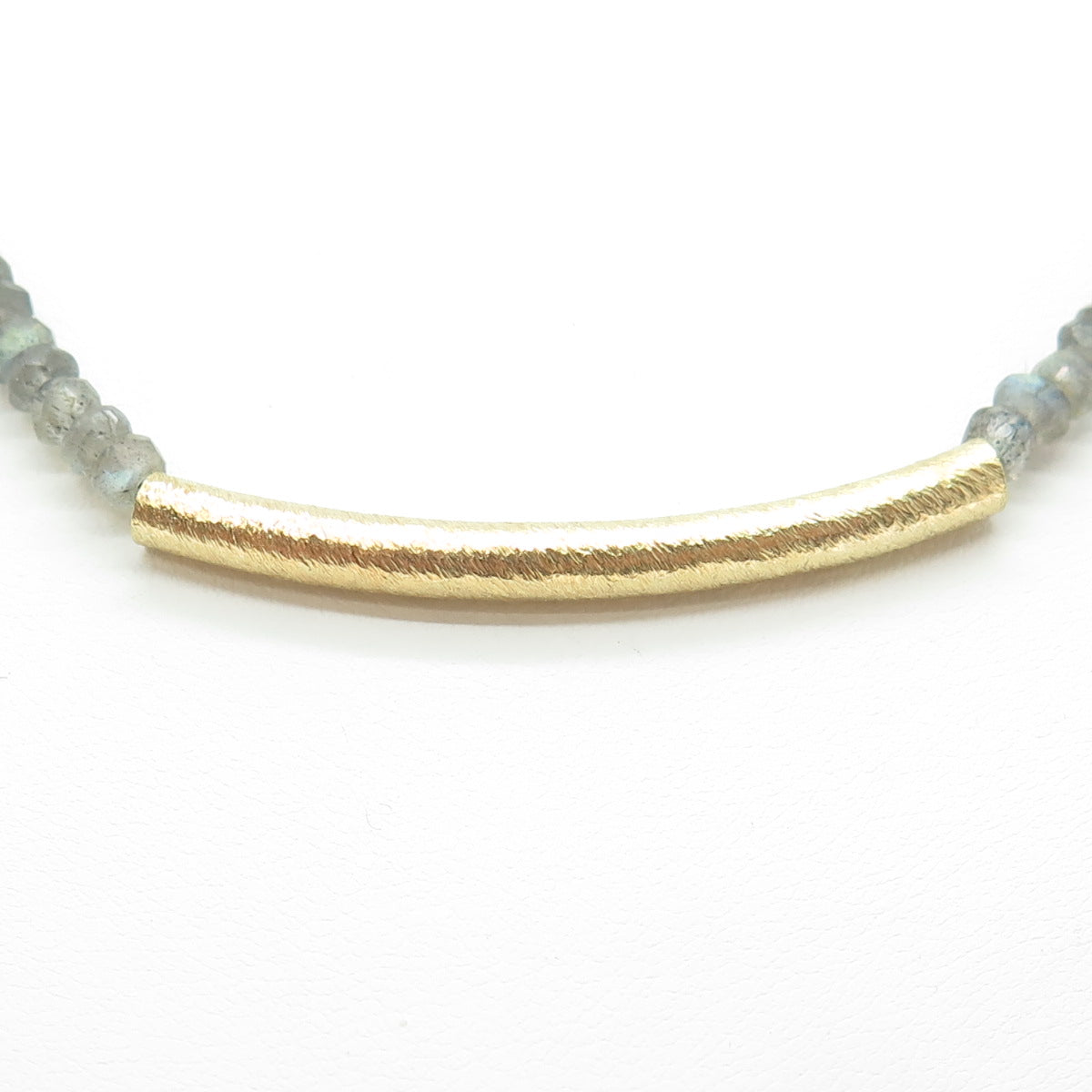 925 Sterling Silver Gold Plated Real Labradorite Beaded Bar Necklace 16-18"