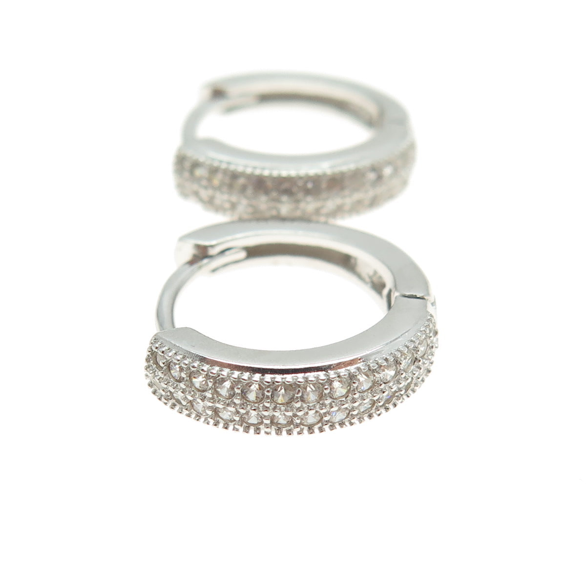 925 Sterling Silver Round-Cut Shaped C Z Huggie Earrings