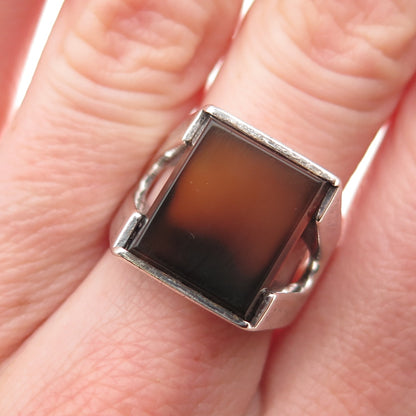 925 Sterling Silver Vintage Real Agate Modernist Ring Size 7