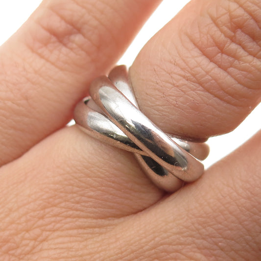 925 Sterling Silver Vintage Italy Interlocked Trinity Band Ring Size 4.75