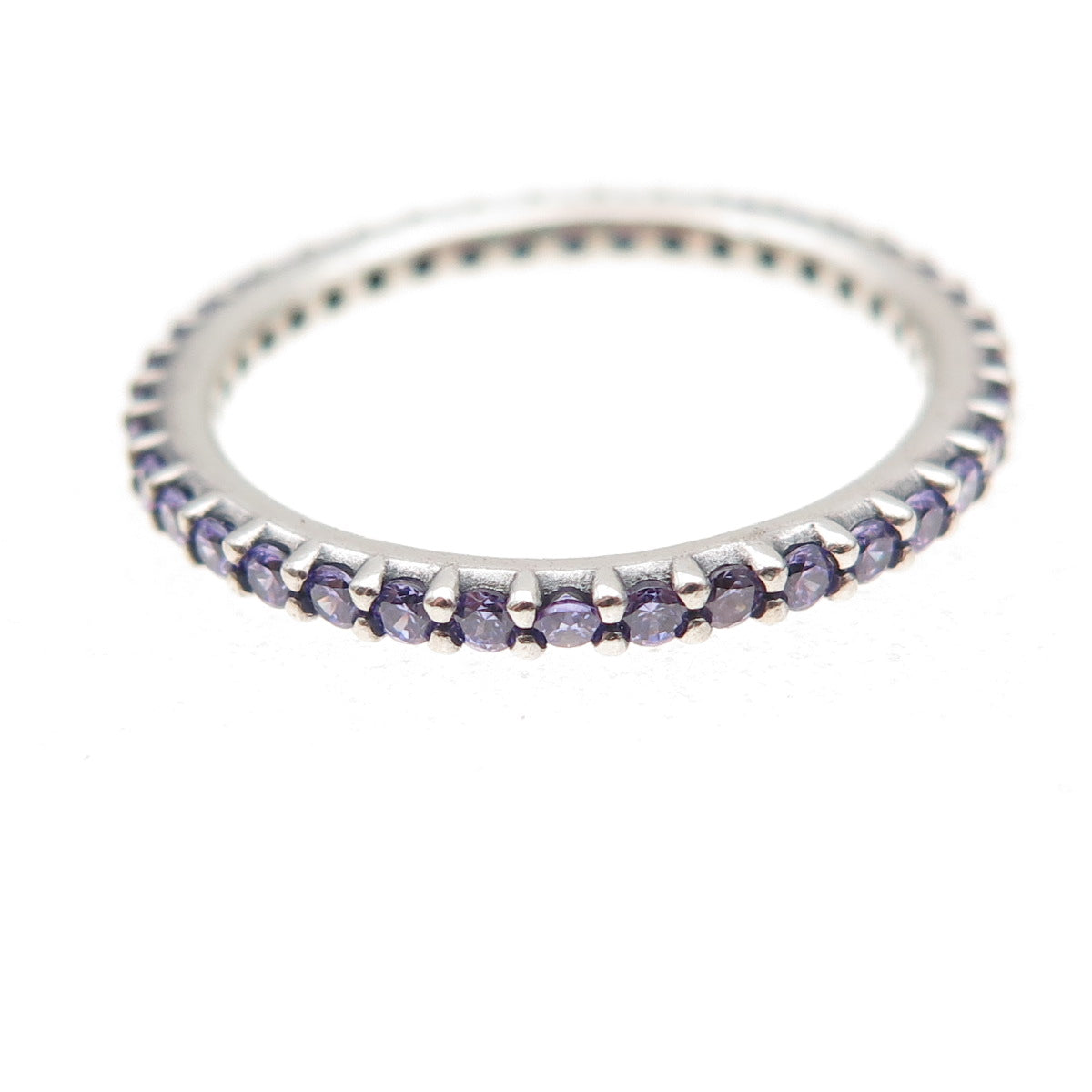 Pandora 925 Sterling Silver Round-Cut Purple C Z Eternity Band Ring Size 6.75