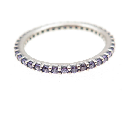 Pandora 925 Sterling Silver Round-Cut Purple C Z Eternity Band Ring Size 6.75