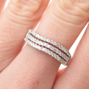 925 Sterling Silver Round-Cut C Z 3-Row Wavy Ring Size 6.5