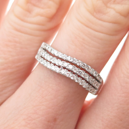 925 Sterling Silver Round-Cut C Z 3-Row Wavy Ring Size 6.5