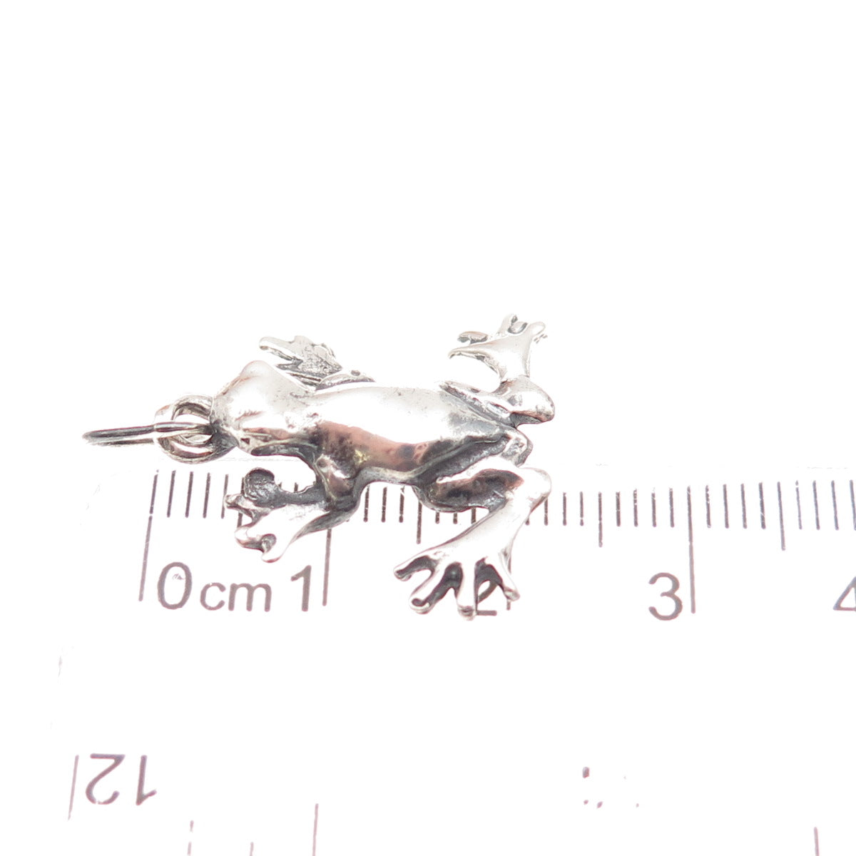 925 Sterling Silver Vintage Frog For Good Luck Oxidized 3D Charm Pendant