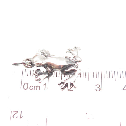 925 Sterling Silver Vintage Frog For Good Luck Oxidized 3D Charm Pendant
