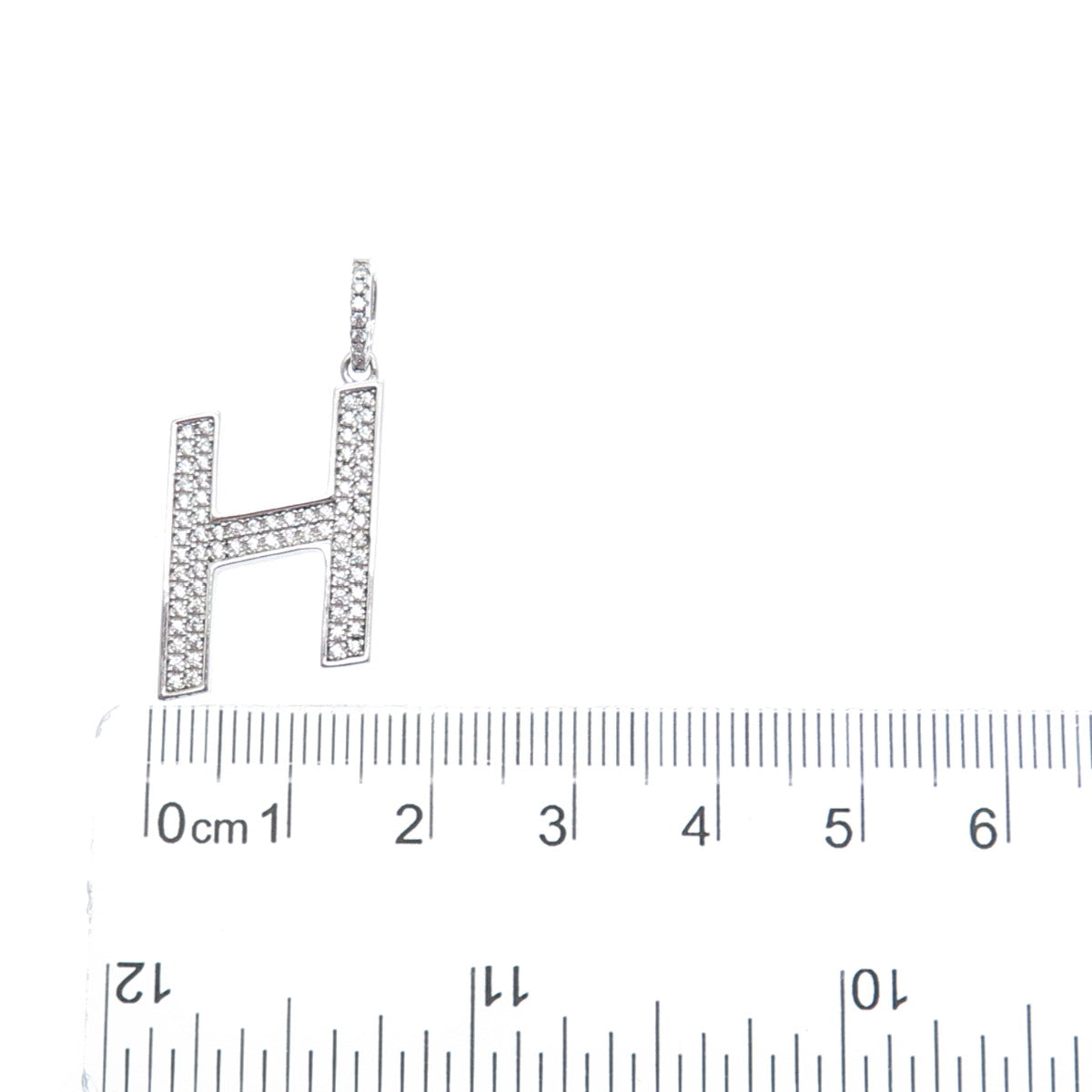 925 Sterling Silver Round-Cut C Z Sparkle Letter H Initial Charm Pendant