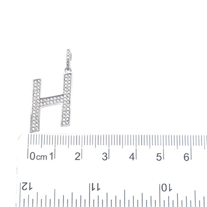 925 Sterling Silver Round-Cut C Z Sparkle Letter H Initial Charm Pendant