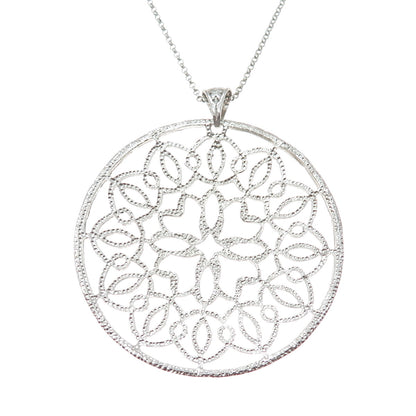 925 Sterling Silver Vintage Diamond-Cut Flower Pendant Rolo Chain Necklace 16"