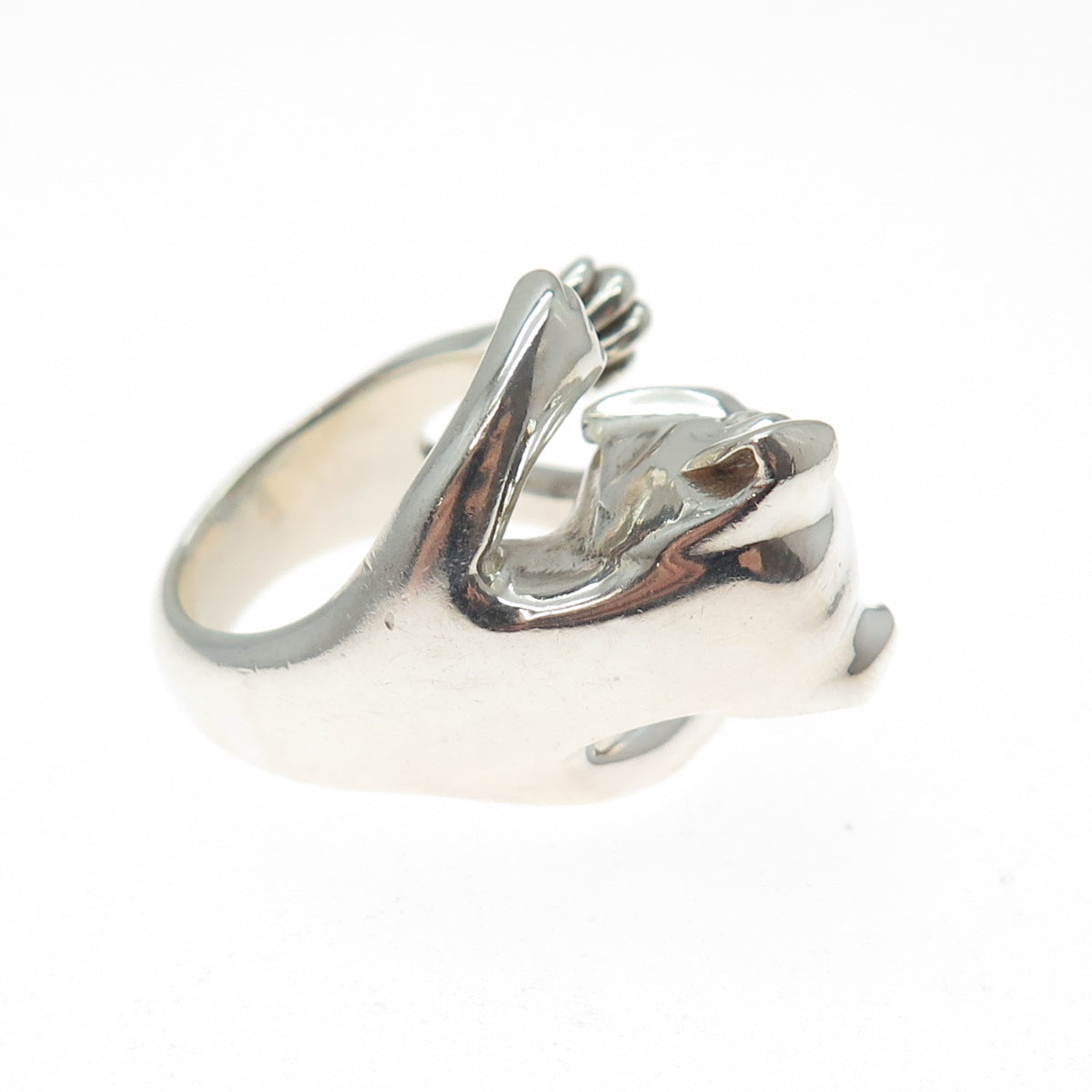NOVE25 925 Sterling Silver Vintage Italy Bulldog Adjustable Hug Ring Size 5.75
