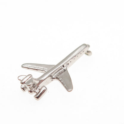 MAVO 925 Sterling Silver Vintage Airplane 3D Mini Slide Charm Pendant