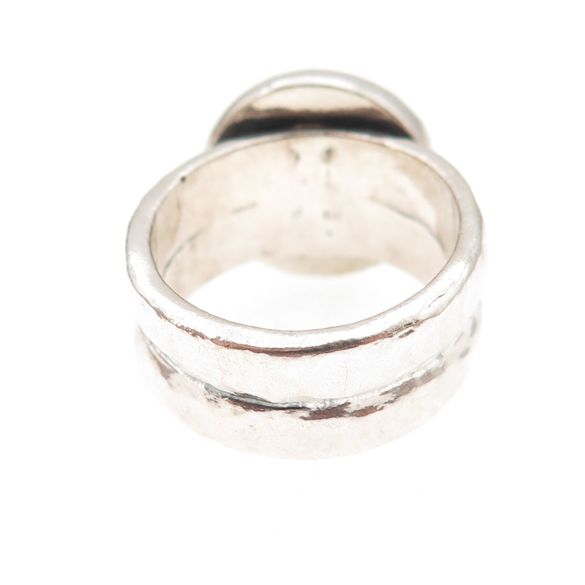 925 Sterling Silver Vintage Real Milky Aquamarine Modernist Oxidized Ring Size 9