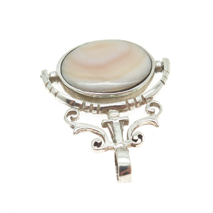 925 Sterling Silver Vintage Mother-of-Pearl Black Onyx Gem Double Sided Pendant