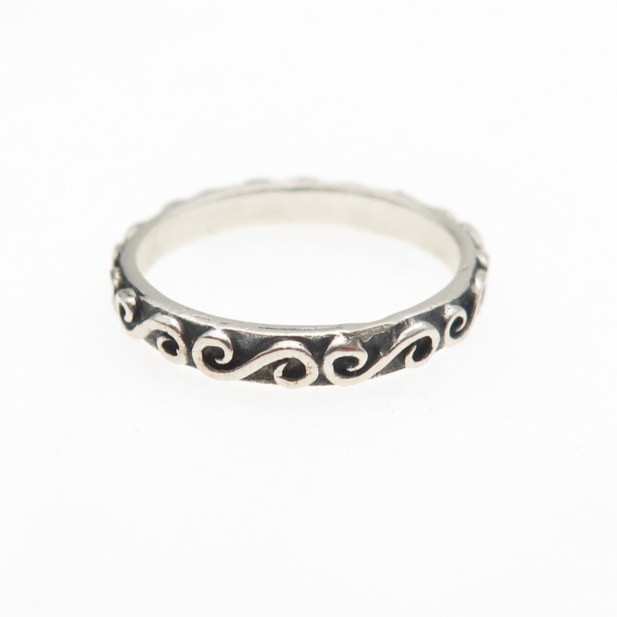 925 Sterling Silver Vintage Swirl Stackable Oxidized Band Ring Size 5