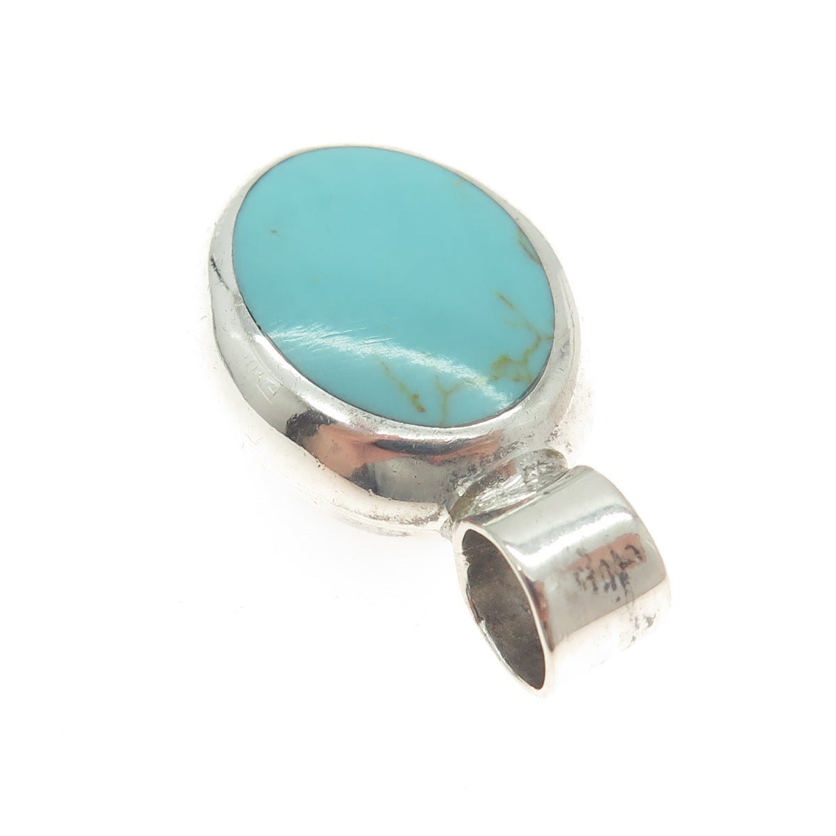 925 Sterling Silver Vintage Mexico Real Turquoise & Lapis Gem Dual Sided Pendant