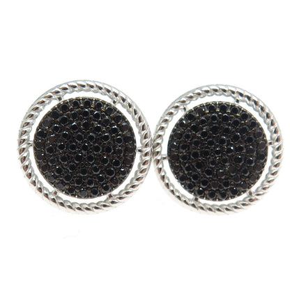 925 Sterling Silver Round-Cut Black C Z Round Roped Earrings