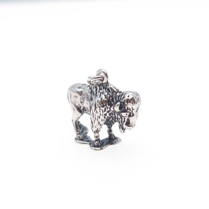 925 Sterling Silver Vintage 1984 Buffalo Oxidized Mini 3D Charm Pendant