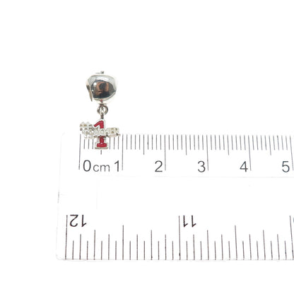 REFLECTION BEADS 925 Sterling Silver Enamel #1 Teacher Apple Slide Dangle Charm