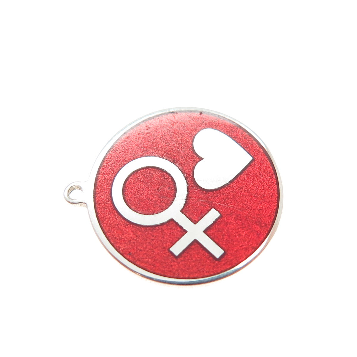 925 Sterling Silver Red Enamel Female Symbol & Heart Minimalist Charm Pendant