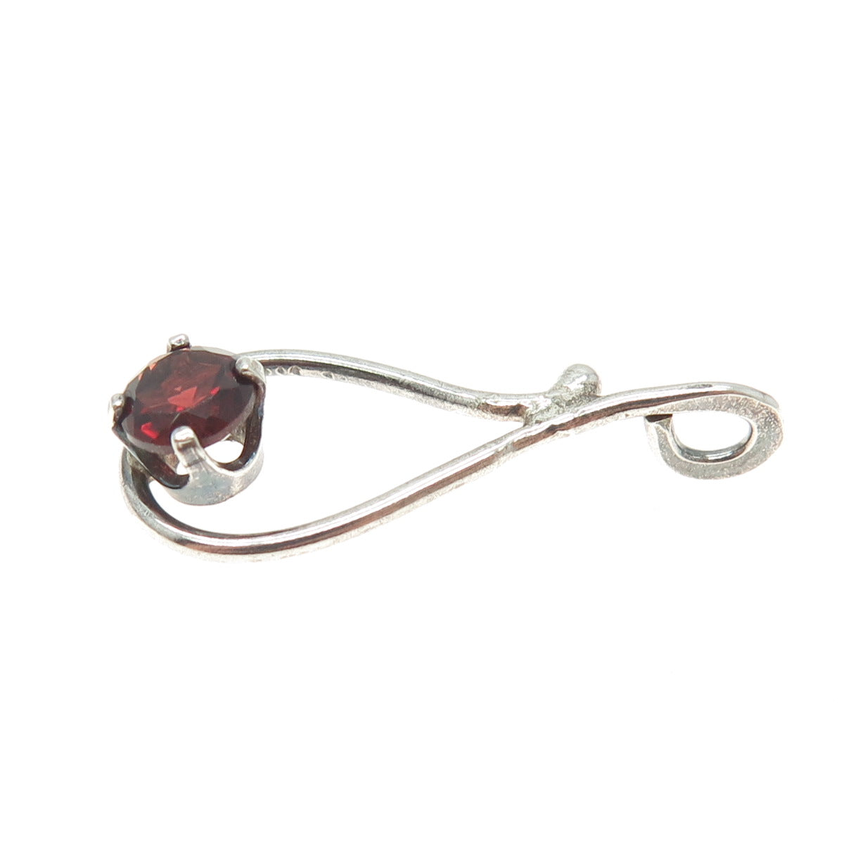 925 Sterling Silver Vintage Real Round-Cut Red Garnet Teardrop Pendant