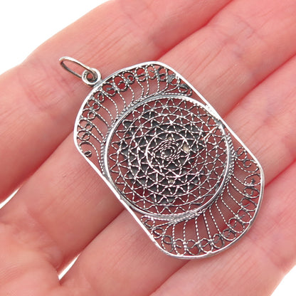 925 Sterling Silver Vintage Egyptian Pyramid Filigree Oxidized Pendant