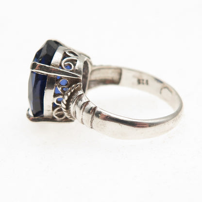 925 Sterling Silver Vintage Oval-Cut Lab-Created Sapphire Ring Size 4.75