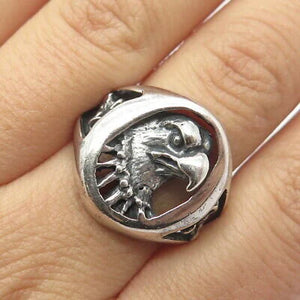 925 Sterling Silver Vintage Eagle & Deer Oval Ring Size 10.25