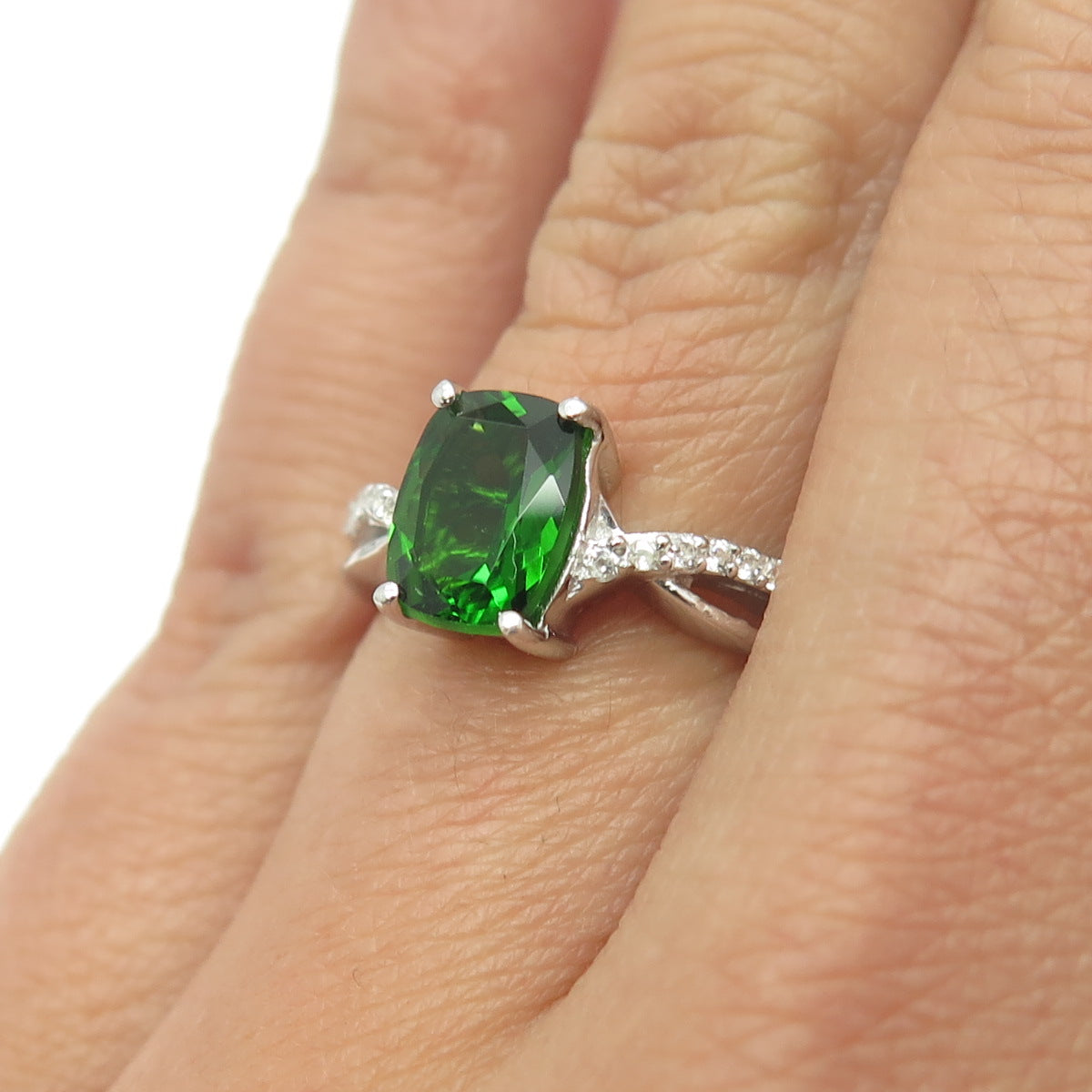 CHUCK CLEMENCY 925 Sterling Silver Real White Topaz & Peridot Gem Ring Size 5