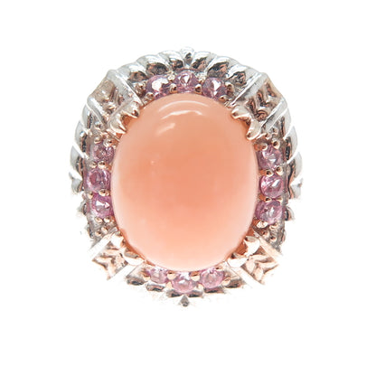 MICHAEL VALITUTTI Gems En Vogue Sterling Peach Jade Pink Sapphire Ring Size 5.25