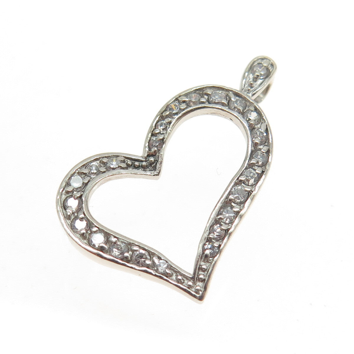 925 Sterling Silver Round-Cut C Z Open Heart Pendant