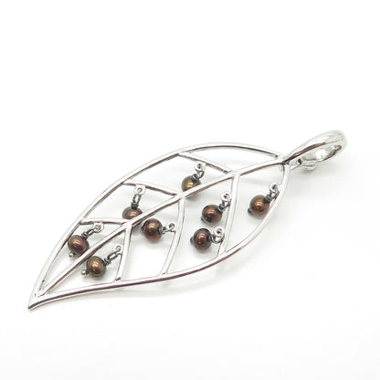 925 Sterling Silver Real Pearl Leaf Floral Pendant