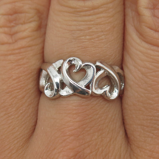 925 Sterling Silver Open Heart Ring Size 7.75