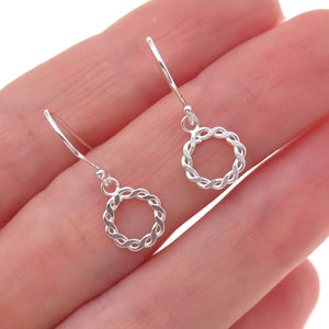 925 Sterling Silver Twisted Circle Dangle Earrings