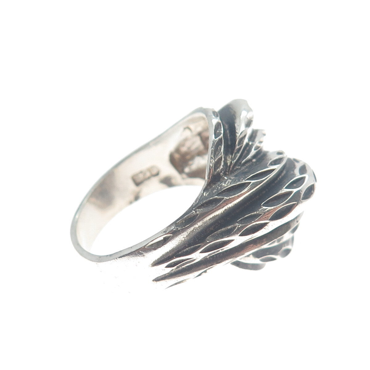 CHAPAL ZENRAY Sterling Silver Vintage Diamond-Cut Twisted Oxidized Ring Size 8.5