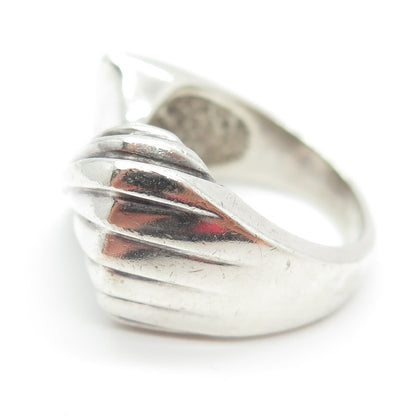 925 Sterling Silver Vintage Ribbed Modernist Ring Size 5.75
