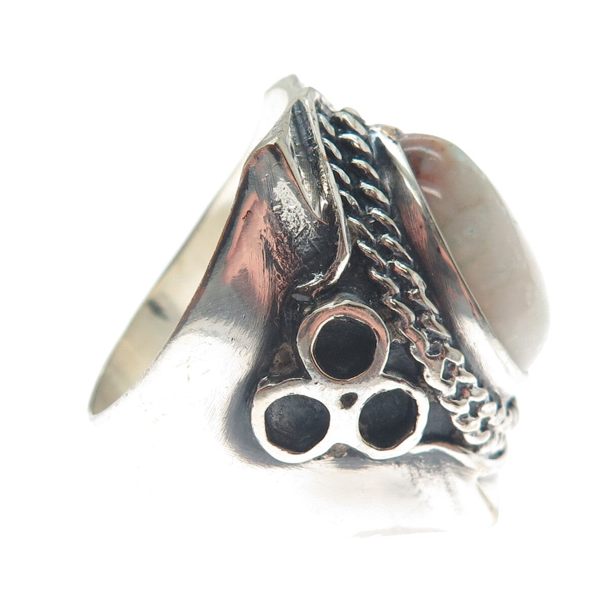 925 Sterling Silver Vintage Real Pear-Cut Amazonite Oxidized Ring Size 11