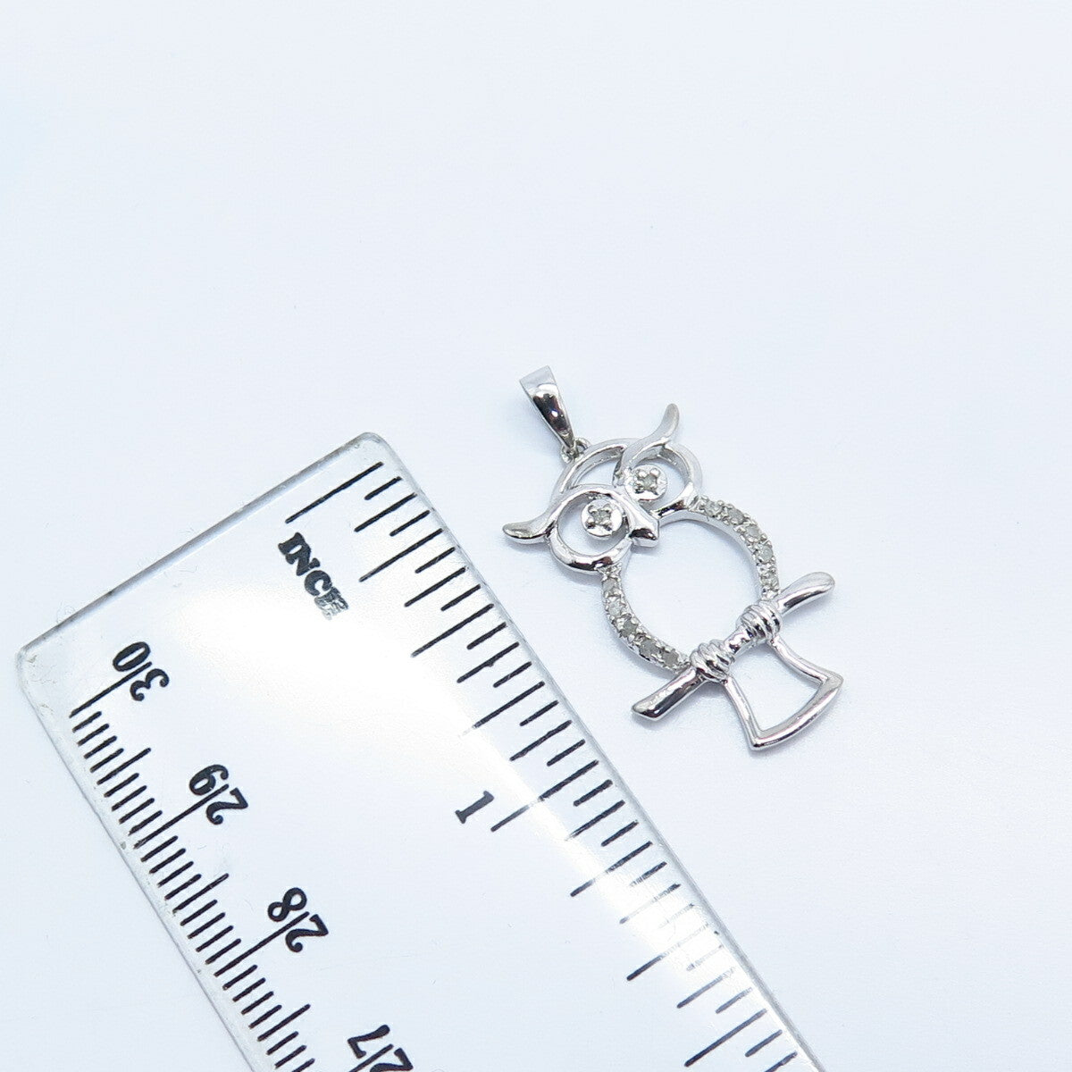 925 Sterling Silver Real White Diamond Wise Owl Charm Pendant