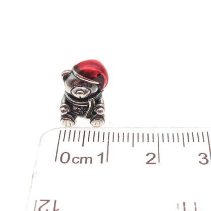 PANDORA 925 Sterling Silver Enamel Christmas Bear Slide Bead Charm