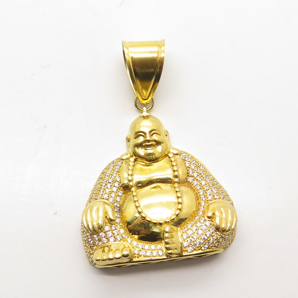 925 Sterling Silver Gold Plated Pave C Z Sitting Buddha Pendant